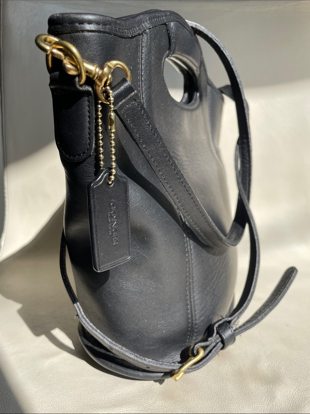 Vintage Coach Black Leather Mini Shopper Tote Crossbody Bag 9993